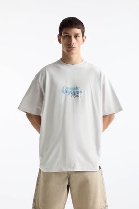 تی شرت سفید مردانه ریلکس یقه گرد پنبه (نخی) کد 821445143