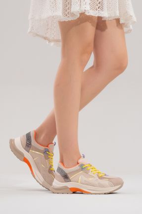 کفش اسنیکر نارنجی زنانه بند دار چرم مصنوعی کد 831186005