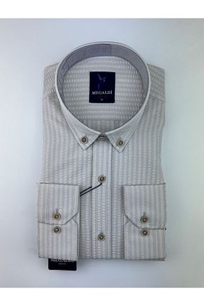 پیراهن بژ مردانه اسلیم فیت MEGALDİ - کد 699326028