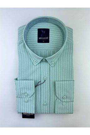 پیراهن سبز مردانه اسلیم فیت MEGALDİ - کد 699326107