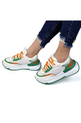 کفش اسنیکر سبز زنانه بند دار چرم مصنوعی کد 687147216