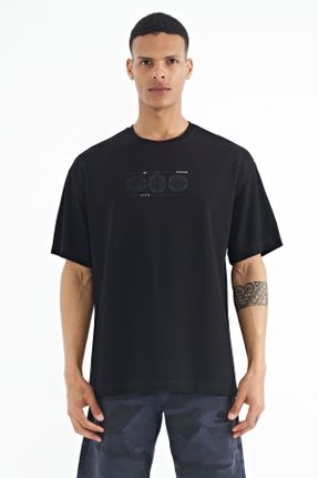 تی شرت مشکی مردانه اورسایز یقه گرد پنبه - پلی استر تکی جوان کد 666200713