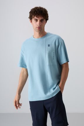 تی شرت آبی مردانه اورسایز یقه گرد پنبه - پلی استر تکی جوان کد 817831265