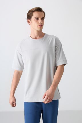 تی شرت طوسی مردانه رگولار یقه گرد پنبه - پلی استر تکی جوان کد 817830535