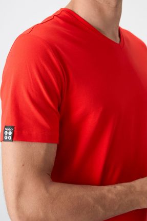 تی شرت نارنجی مردانه رگولار یقه هفت پنبه (نخی) تکی جوان کد 89375512