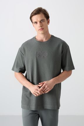 تی شرت طوسی مردانه رگولار یقه گرد پنبه - پلی استر تکی جوان کد 813524310
