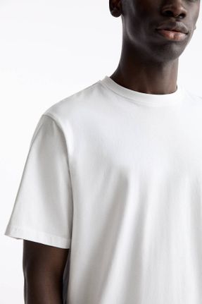 تی شرت سفید مردانه ریلکس یقه گرد کد 820166396