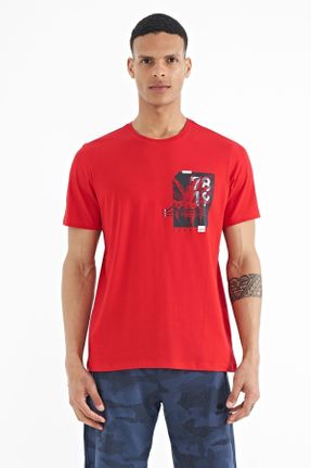 تی شرت قرمز مردانه رگولار یقه گرد تکی جوان کد 666200772