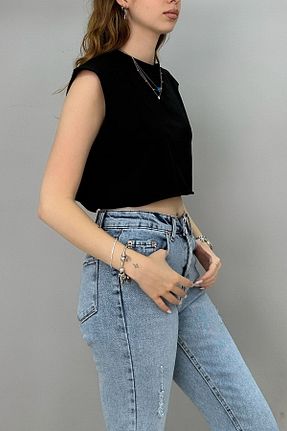 تیشرت مشکی زنانه کراپ Tam Moda - کد 739345967
