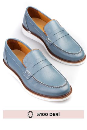 کفش لوفر آبی مردانه چرم طبیعی پاشنه کوتاه ( 4 - 1 cm ) کد 831263168