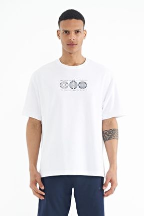 تی شرت سفید مردانه اورسایز یقه گرد پنبه - پلی استر تکی جوان کد 666198966