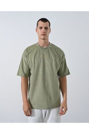 تی شرت سبز مردانه اورسایز یقه گرد پنبه (نخی) تکی طراحی کد 744343838