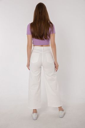 شلوار جین سفید زنانه پاچه گشاد سوپر فاق بلند کراپ کد 289225936