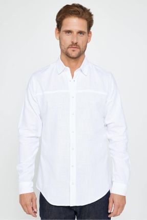 پیراهن سفید مردانه اسلیم کتان نما کد 827107561