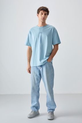 تی شرت سرمه ای مردانه اورسایز یقه گرد پنبه - پلی استر تکی بیسیک کد 809028842