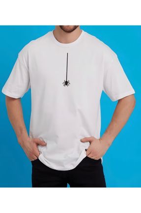 تی شرت سفید مردانه اورسایز یقه گرد پنبه (نخی) تکی کد 816257679