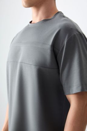 تی شرت خاکی مردانه اورسایز یقه گرد پنبه - پلی استر تکی کد 811844146