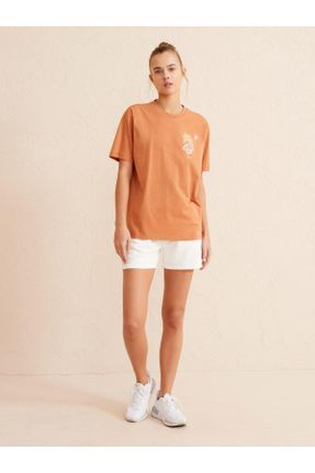 تی شرت نارنجی زنانه اورسایز یقه گرد کد 268581096