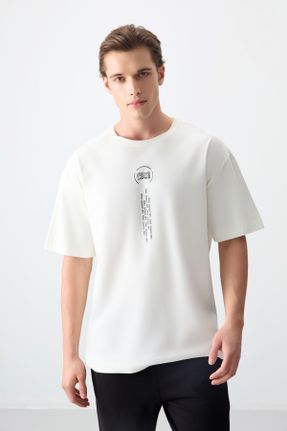 تی شرت نباتی مردانه پنبه - پلی استر یقه گرد اورسایز تکی بیسیک کد 808523704