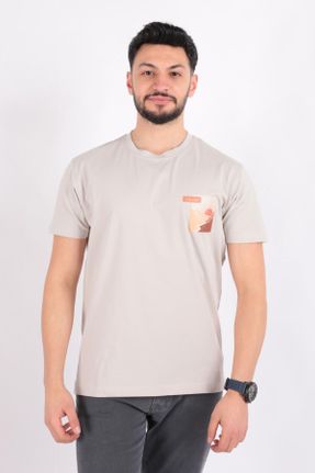 تی شرت طوسی مردانه اسلیم فیت یقه گرد کد 825726300