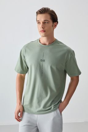 تی شرت سبز مردانه اورسایز یقه گرد پنبه - پلی استر تکی جوان کد 812609836