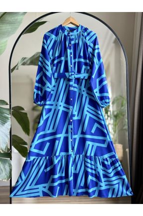لباس آبی زنانه بافتنی پنبه (نخی) اورسایز آستین-بلند کد 831456656
