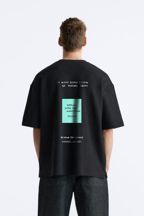 تی شرت مشکی مردانه اورسایز یقه گرد پنبه (نخی) جوان کد 816211745