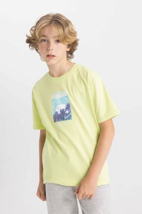 تی شرت سبز بچه گانه رگولار یقه گرد کد 831519405
