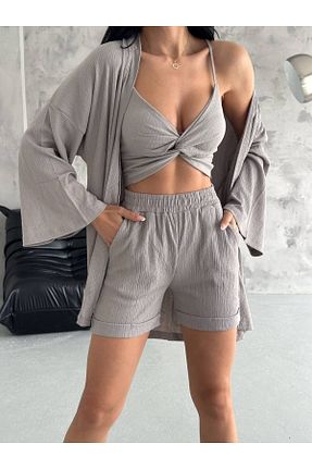 ست بالاتنه و پائین تنه طوسی زنانه بافتنی SUYA US WEAR - کد 831498421
