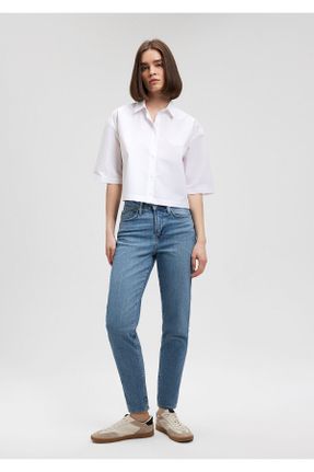 شلوار جین آبی زنانه پاچه تنگ فاق بلند پنبه (نخی) استاندارد کد 831506315