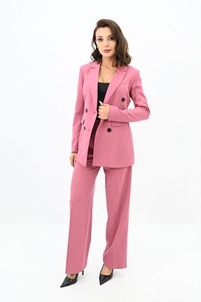 کت و شلوار صورتی زنانه یقه کتی Koza Butik - کد 831258553