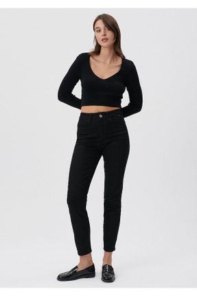 شلوار جین مشکی زنانه پاچه تنگ فاق بلند پنبه (نخی) استاندارد کد 447845554