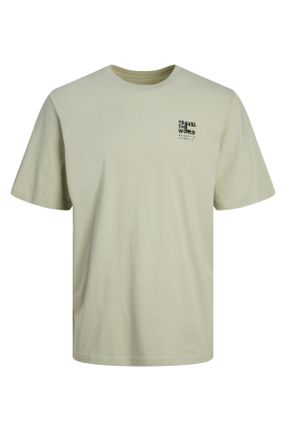 تی شرت بژ مردانه اورسایز یقه گرد کد 830895272