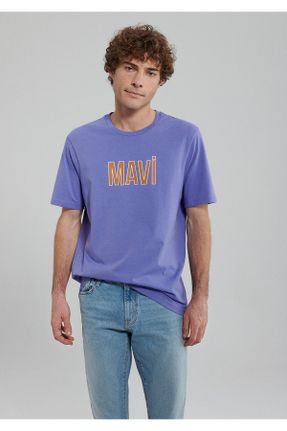 تی شرت بنفش مردانه رگولار یقه گرد پنبه (نخی) تکی کد 95748687