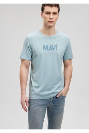 تی شرت آبی مردانه اسلیم فیت یقه گرد پنبه (نخی) تکی کد 289325832