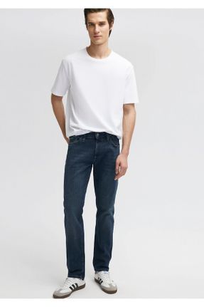 شلوار جین سرمه ای مردانه پاچه ساده پنبه (نخی) بلند کد 645862104