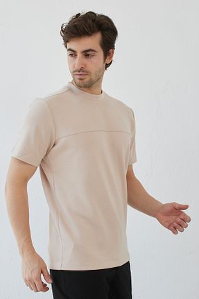 تیشرت بژ مردانه اسلیم فیت RAVANELLI - کد 830848873
