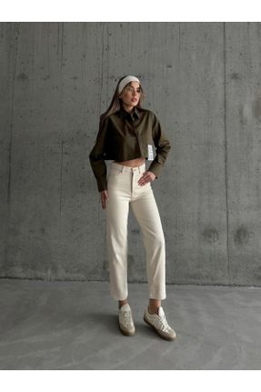 شلوار جین بژ زنانه پاچه تنگ فاق بلند جین ساده کد 831205228