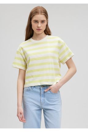 تی شرت زرد زنانه یقه گرد پنبه (نخی) رگولار بیسیک کد 821363233