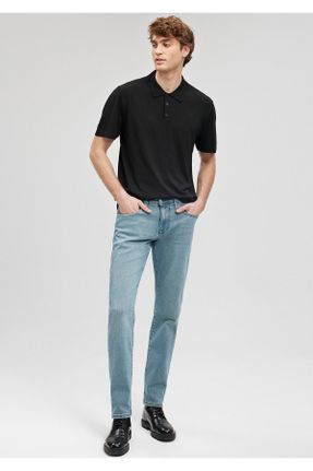 شلوار جین آبی مردانه پاچه تنگ پنبه (نخی) اسلیم کد 816102570