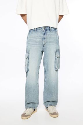 شلوار جین آبی مردانه پاچه رگولار کارگو استاندارد کد 821457470