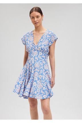 لباس آبی زنانه بافتنی ویسکون رگولار آستین-کوتاه کد 823819704