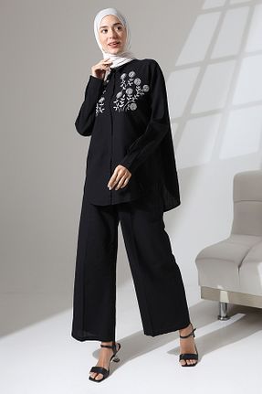 ست بالاتنه و پائین تنه مشکی زنانه بافتنی Mihran Butik - کد 831201520