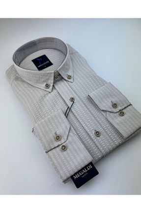 پیراهن بژ مردانه اسلیم فیت MEGALDİ - کد 699326028