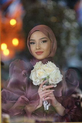 لباس مجلسی حجاب صورتی زنانه یقه ایستاده BAHARYAMAÇLI - کد 816767917