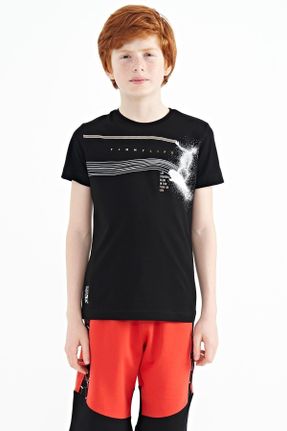 تی شرت مشکی بچه گانه رگولار یقه گرد تکی جوان کد 722526594
