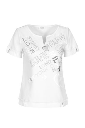 تی شرت سفید زنانه رگولار پنبه - پلی استر کد 831299998