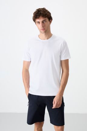 تی شرت سفید مردانه یقه گرد پنبه (نخی) رگولار تکی جوان کد 89237191