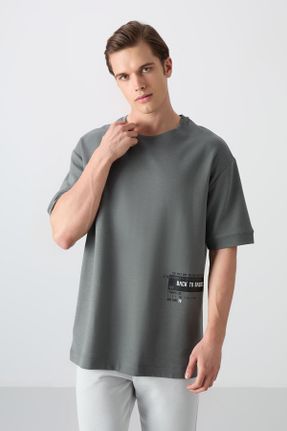 تی شرت خاکی مردانه اورسایز یقه گرد پنبه - پلی استر تکی جوان کد 817871604