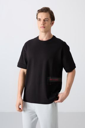 تی شرت مشکی مردانه اورسایز یقه گرد پنبه - پلی استر تکی جوان کد 817865348